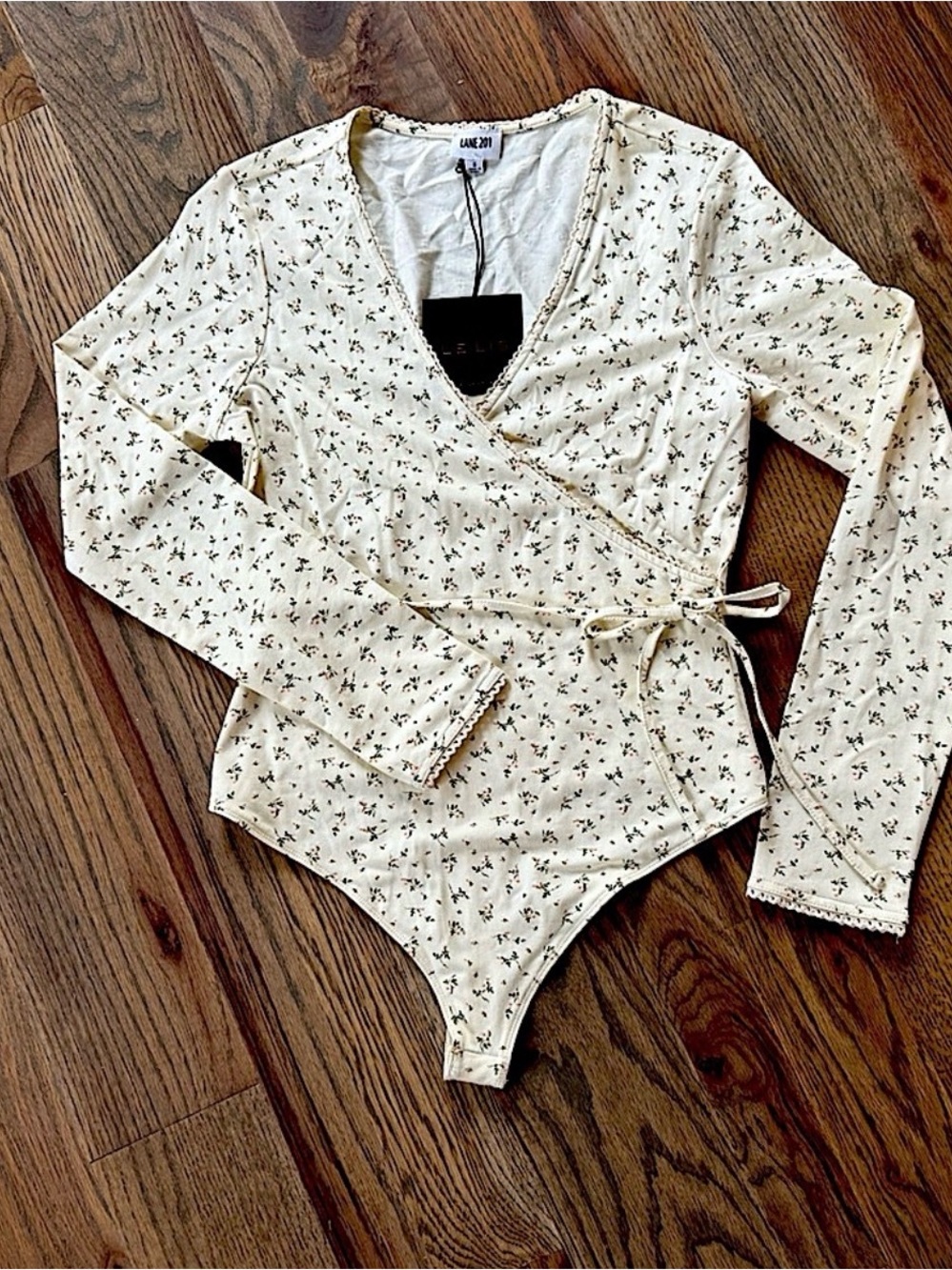 Le Lis Cream Floral Wrap Bodysuit